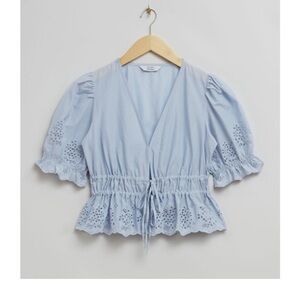 & Other Stories Broderie Anglaise Puff Sleeve Blouse - size 6